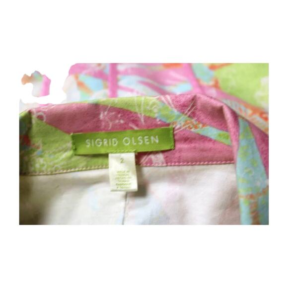 Sigrid Olsen Bright Floral with Pink Piping Blazer Size 2 - Picture 3 of 5